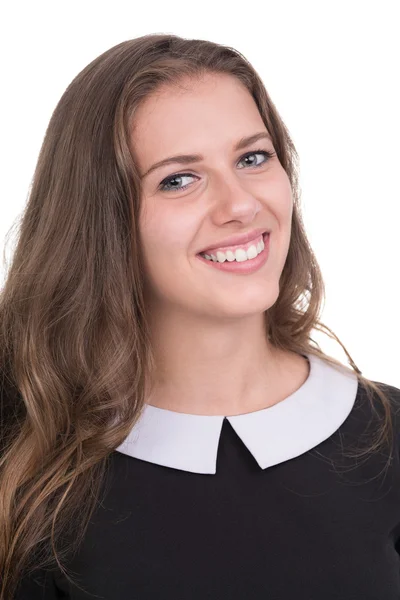 Retrato de una joven mujer de negocios feliz aislada en blanco — Foto de Stock