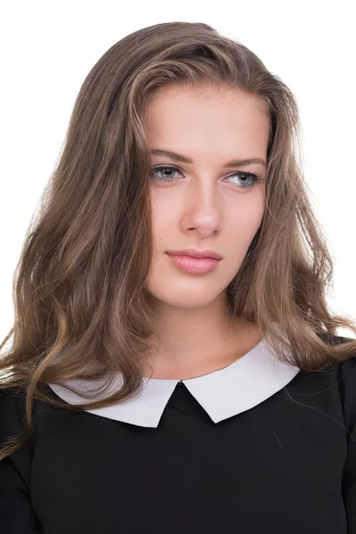 Closeup portrait of sad and depressed woman isolated on white — Stock Photo, Image