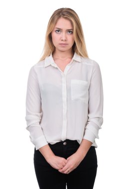 beyaz izole üzgün ve depresyonda kadın portresi