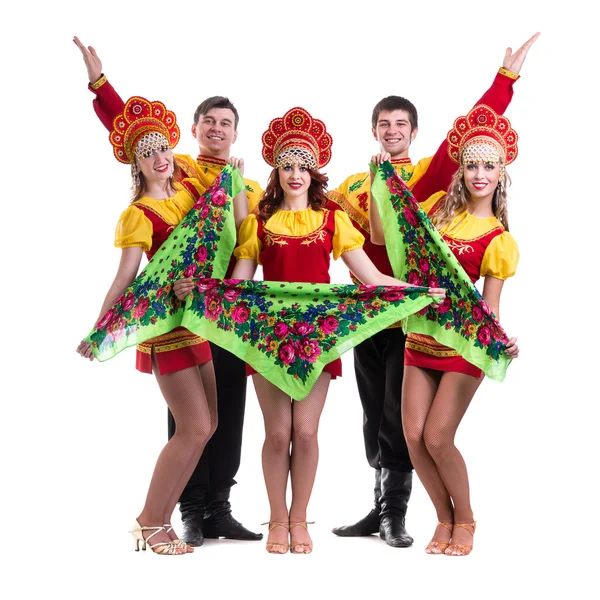 Equipo de bailarina con trajes populares aislados en blanco — Foto de Stock