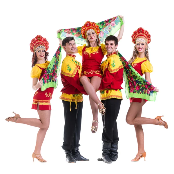 Equipo de bailarina con trajes populares aislados en blanco —  Fotos de Stock