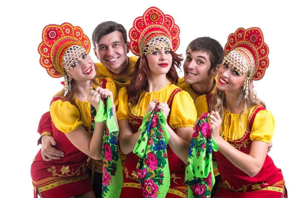 Equipo de bailarina con trajes populares aislados en blanco —  Fotos de Stock