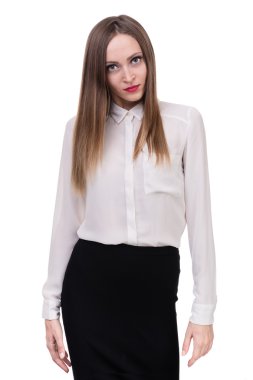 Portre portre üzerinde beyaz izole üzgün ve kızgın kadın