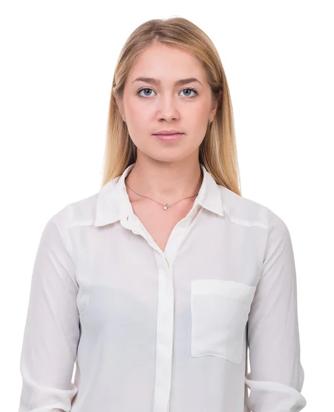 Portre portre genç kadının üzerinde beyaz izole