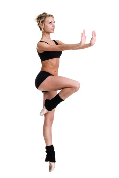 Αεροβική γυμναστική γυναίκα που γυμνάζεται απομονωμένη σε ολόκληρο το σώμα. — Φωτογραφία Αρχείου