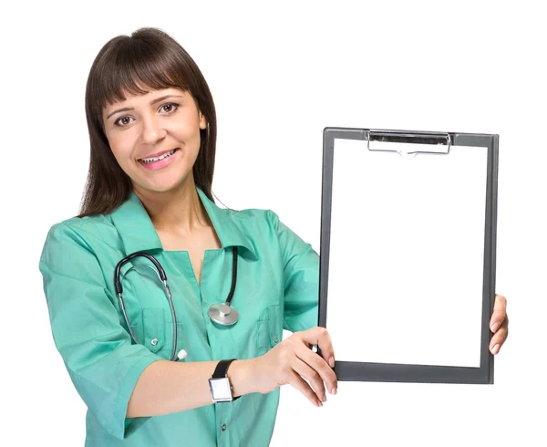 Mujer joven médico con cuaderno —  Fotos de Stock