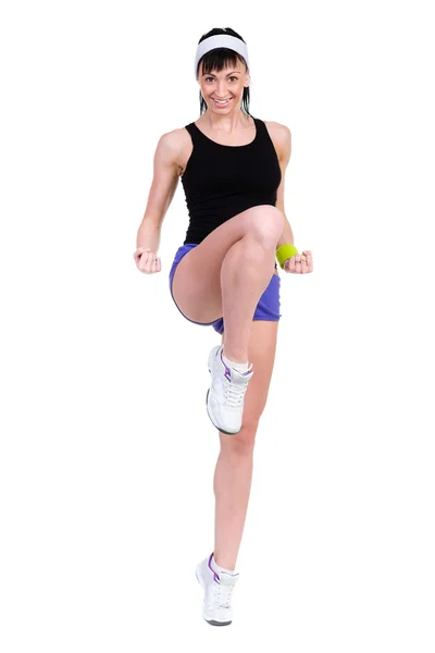 Aerobic-Fitness-Frau trainiert isoliert im Ganzkörper. — Stockfoto