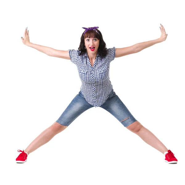 Aerobics fitness vrouw oefening geïsoleerd in het volledige lichaam. — Stockfoto