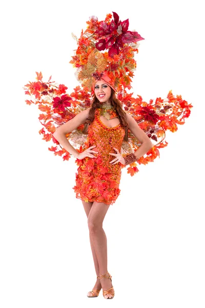 Carnival dancer woman dancing against isolated white — Stock Photo, Image