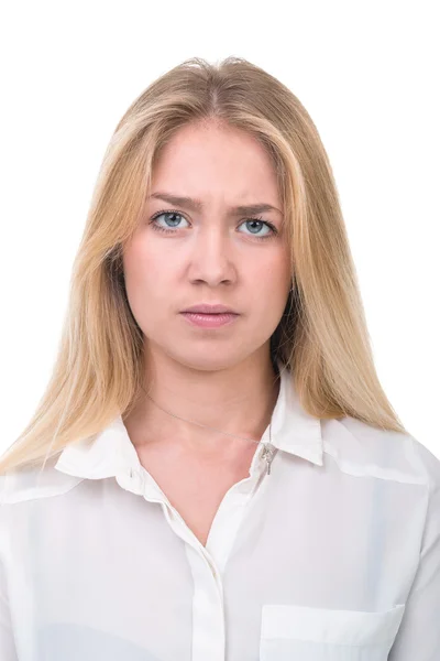 Mujer triste y deprimida aislada en blanco — Foto de Stock