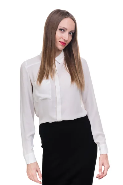孤立的白色衬底上的愉快的年轻商业女人肖像 — 图库照片