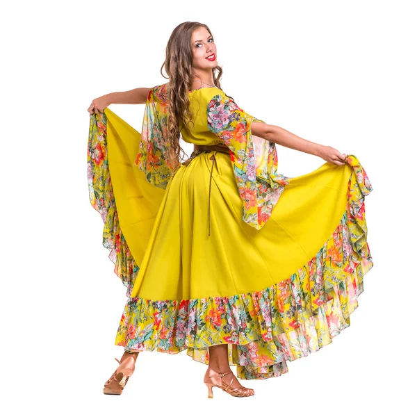 Flamenco dancer  woman posing, isolated on white in full length — Stock Photo, Image