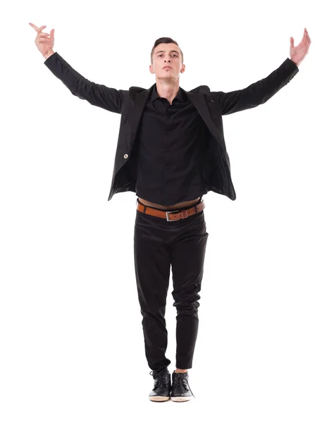 Portrait of a energetic young business man enjoying success, isolated against white — Stock Photo, Image