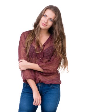 Gülümseyen güzel kadın portre - izole bir beyaz üzerinde