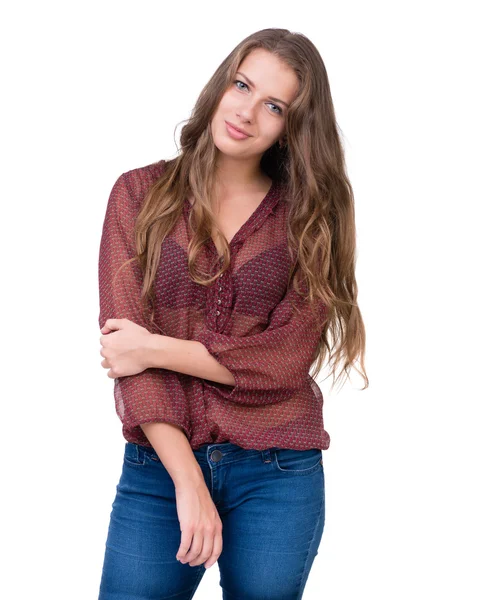 Gülümseyen güzel kadın portre - izole bir beyaz üzerinde