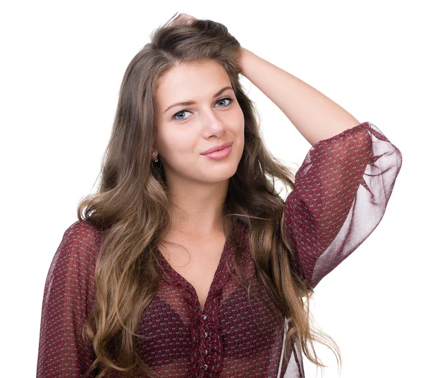 Retrato de mulher bonita sorrindo - isolado sobre um branco — Fotografia de Stock