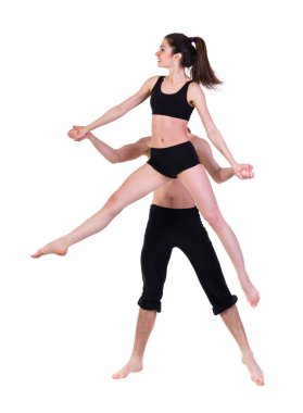 iki erkek ve kadın üzerinde egzersiz fitness dans arka plan beyaz