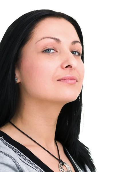 Portrait of attractive caucasian smiling woman with copyspace — Stock Photo, Image