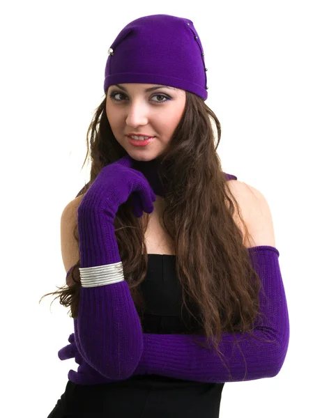 Tricot. jeune femme portant une casquette d'hiver — Photo