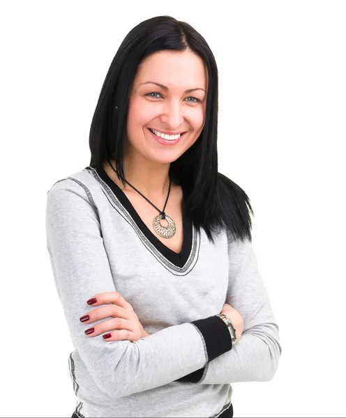 Портрет привлекательной кавказской улыбающейся женщины с копипространством — стоковое фото
