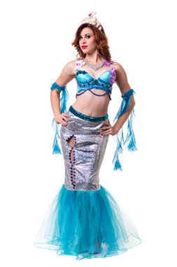Karnaval dansçı Kadın kılığında, bir deniz kızı izole gibi beyaz giyinmiş