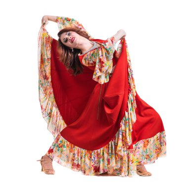 Flamenko dansçısı Kadın kılığında, tam uzunlukta izole üzerinde beyaz