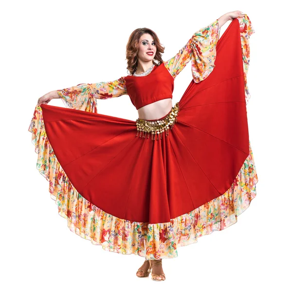 Flamenco dancer  woman posing, isolated on white in full length — Stock Photo, Image