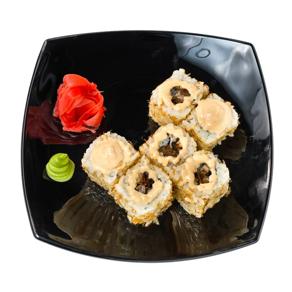 Traditionnel frais japonais sushi rouleaux sur un blanc — Photo