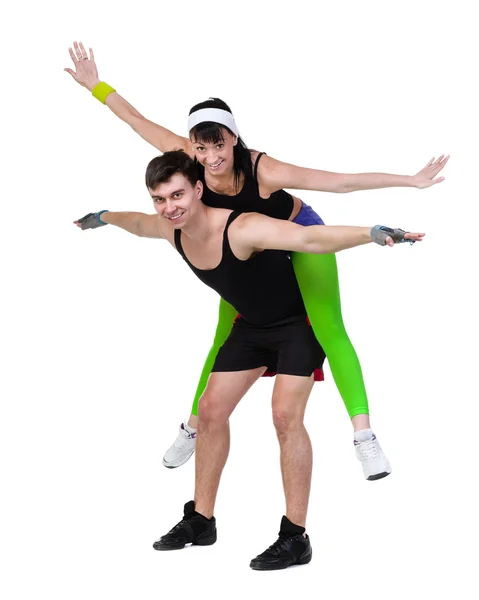 Aerobics fitness couple extracising isolated in full body . — Stok Foto