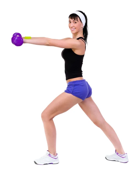 Healthy woman with dumbbells working out — Stock Photo, Image