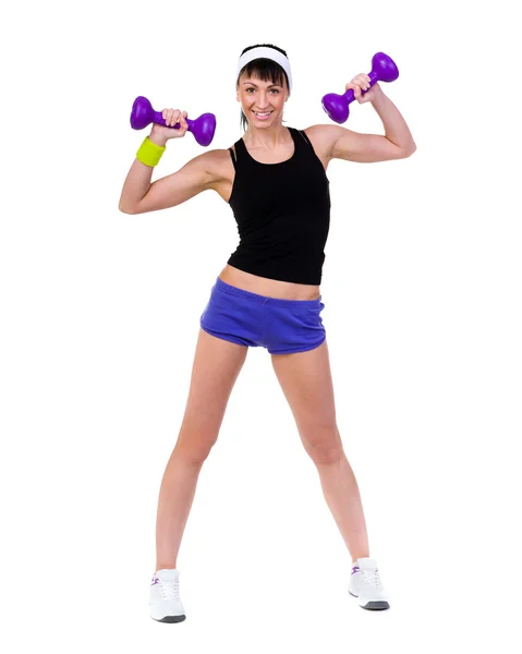 Healthy woman with dumbbells working out — Stock Photo, Image