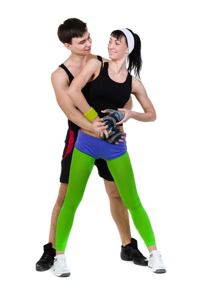 Aerobics fitness couple exercising isolated in full body. — Stock Photo, Image