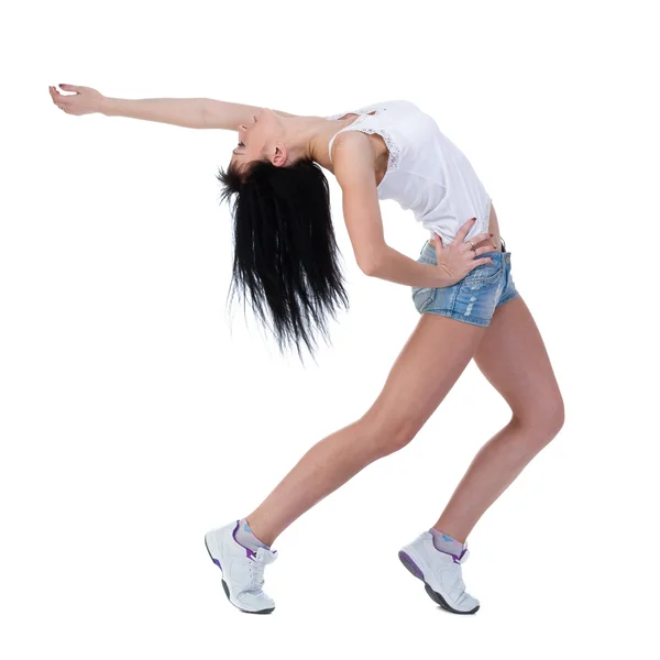 Young woman dancing, isolated in full body on white — Stock Photo, Image