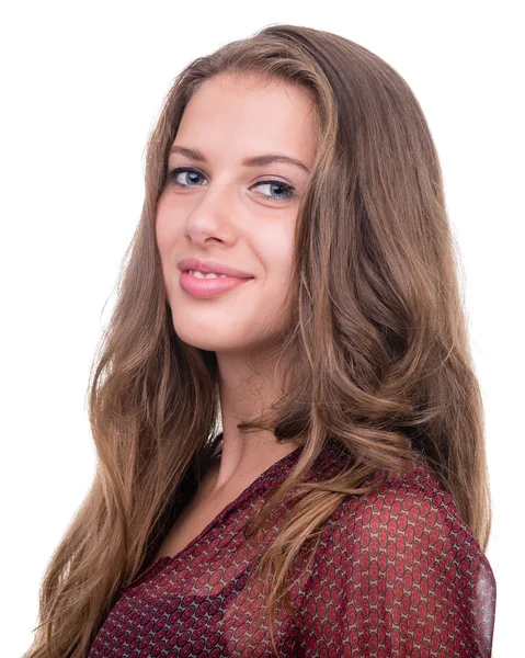 Closeup portrait of young dreamy woman — Stock Photo, Image