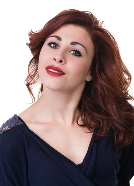 güzel coquette genç kadın, üzerinde beyaz izole