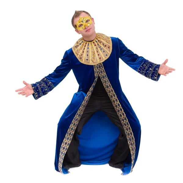 Carnival dancer man wearing a mask dancing, isolated on white — Stock Photo, Image