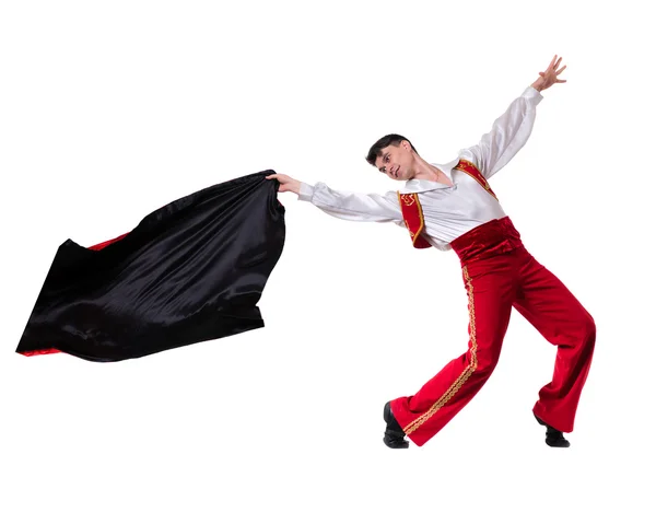 Dancing man wearing a toreador costume. Isolated on white in full length. — Stock Photo, Image