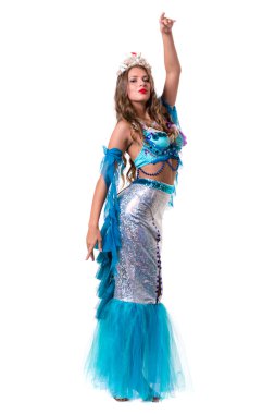 Karnaval dansçı Kadın kılığında, bir deniz kızı izole gibi beyaz giyinmiş