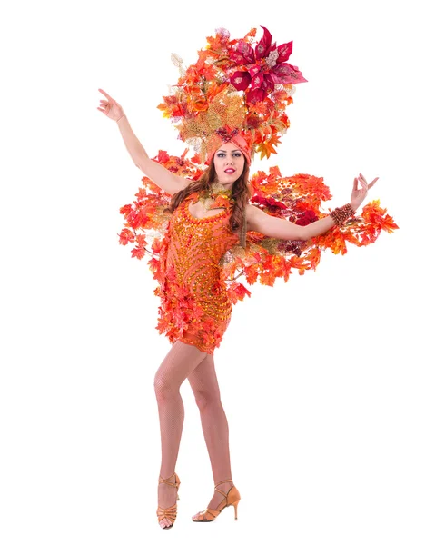 Carnival dancer woman dancing against isolated white — Stock Photo, Image