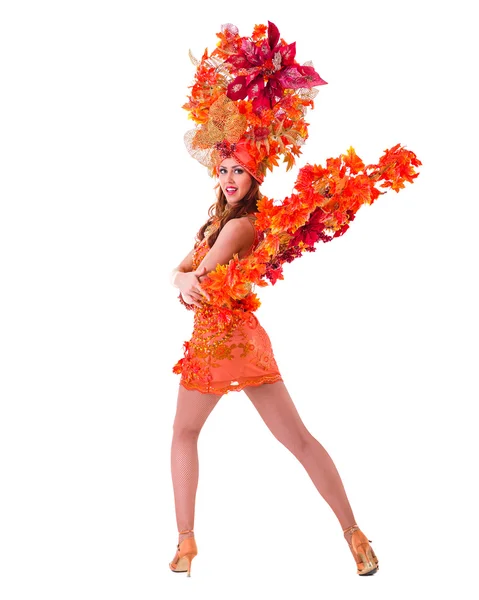 Carnival dansare kvinna dansar mot isolerade vit — Stockfoto