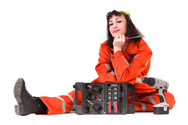 Jovem construtor mulher em uniforme — Fotografia de Stock