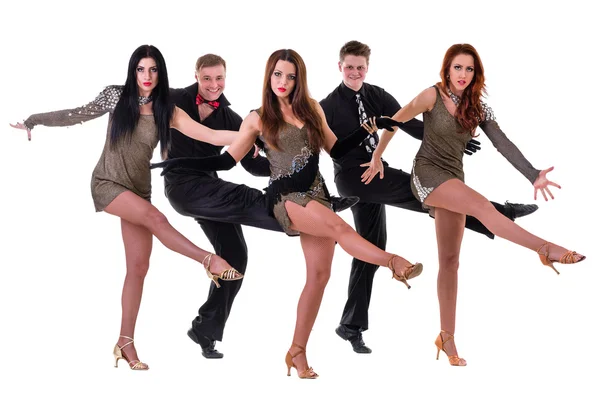 Cabaret dansare team dans. isolerad på vit bakgrund i full längd. — Stockfoto