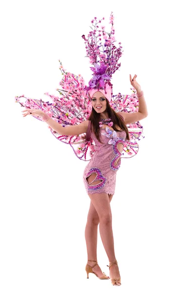 Carnival dancer woman dancing against isolated white — Stock Photo, Image