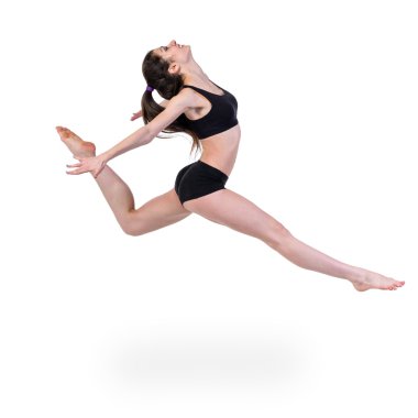 beyaz zemin üzerine atlayarak genç modern bale dansçısı