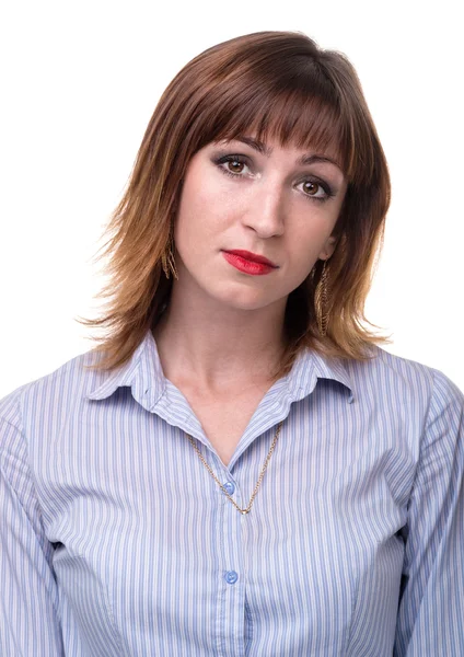 Retrato de mulher triste e deprimida isolado em branco — Fotografia de Stock