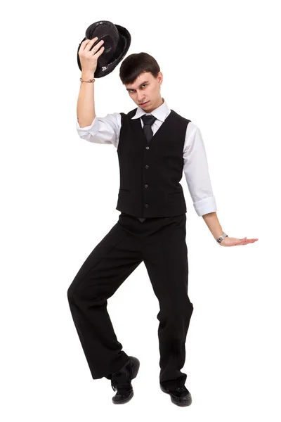 Disco dansare visar vissa rörelser mot isolerade vit — Stockfoto