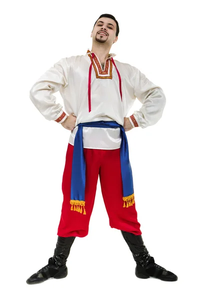 Young man wearing a folk costume posing against isolated white with copyspace — Stock Photo, Image