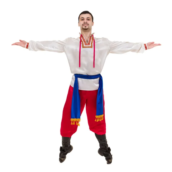 Young man wearing a folk costume posing against isolated white with copyspace — Stock Photo, Image