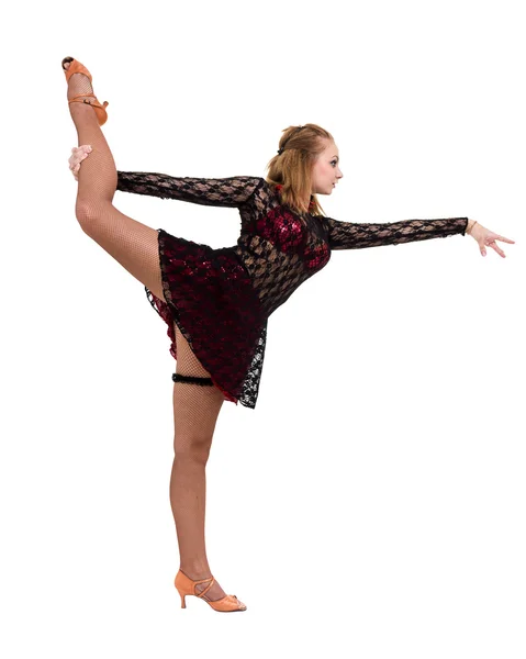 Young woman dancing, isolated in full body on white — Stock Photo, Image