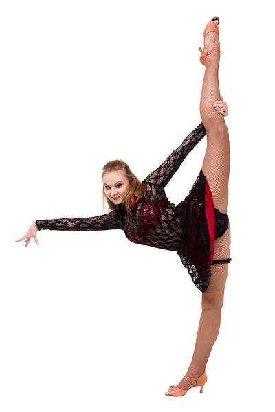 Young woman dancing, isolated in full body on white — Stock Photo, Image